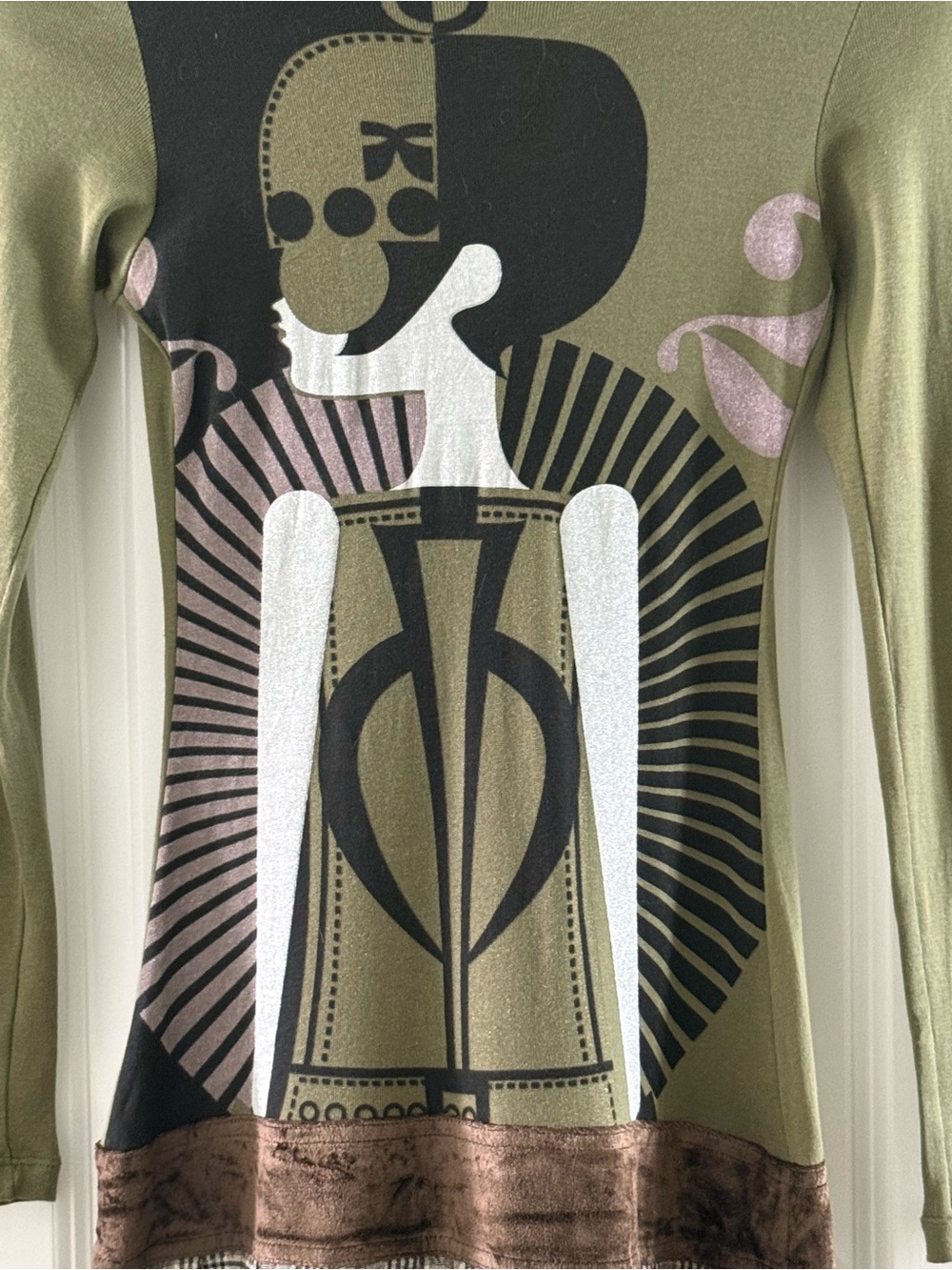 Custo Barcelona Long-Sleeve Graphic Dress With Plaid Skirt Made In Spain - Picture 6 of 7